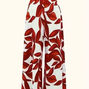 Floral Red and White Wide-Leg Pants